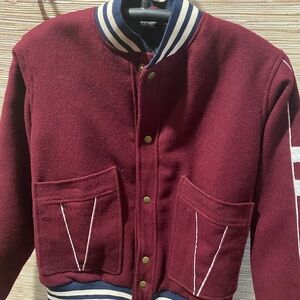 Maroon Varsity Jacket with Striped Collar